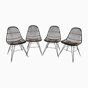 Rattan & Metall Stühle, 1960er, 4 . Set