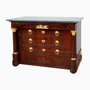 Commode à Tiroirs Empire Début du 19ème Siècle en Acajou avec Plateau en Marbre Bardiglio Gris