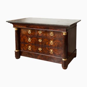 Antique 19th Century French Empire Chest of Drawers in Mahogany with Black Belgian Marble Top