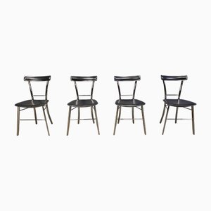Vintage Black Leather Dining Chairs from Arrben, Italy, 1980s, Set of 4
