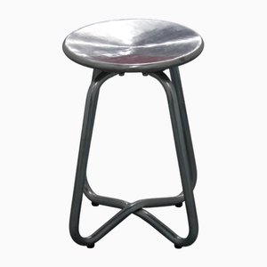 Tabouret de Bar Rond Minimaliste en Métal Chromé, France, 1980s
