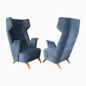 Set of Mid-Century Modern Italian Velvet High Back Chairs, 1950s