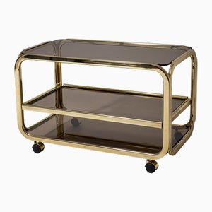 Vintage Brass and Smoked Glass Bar Cart, 1980s