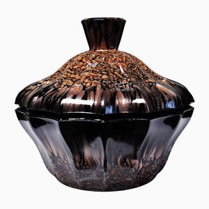 Vintage Murano Black Aventurine Glass Sugar Bowl attributed to Vincenzo Nason for Murano