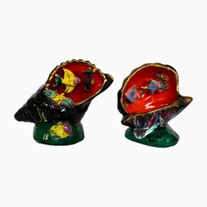 Lampes Shell en Céramique avec Motifs Marins Vernis à la Main de Vallauris, France, 1950, Set de 2