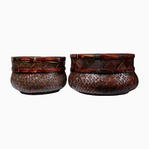 Paniers Gigognes Vintage en Bambou Tissé Fait Main, Japon, Set de 2