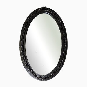 Ovaler Vintage Wandspiegel aus Schmiedeeisen mit geschlagener brutalistischer Kette