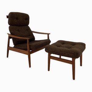 Juego de silla Fd-164 con otomana de Arne Vodder para Cado