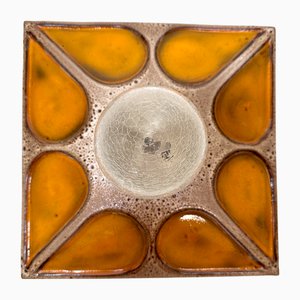 Modernist Square Ceramic Wall or Ceiling Lamp with Textured Glass Dome, West Germany, 1960s