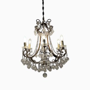 Florentine Gilded Macaroni Murano Glass Chandelier, 1950s