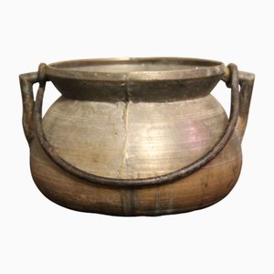 18th Century Bronze Cauldron with Forged Iron Handle, France