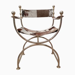Leather and Brass Side Chair by Simon Disegno, 1970