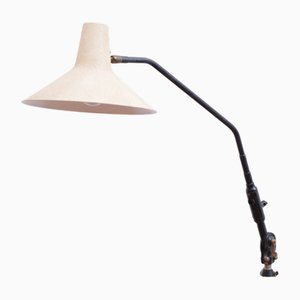 Klemmlampe mit Schwarzem Arm & Beigefarbenem Craquelé Schirm, 1950er