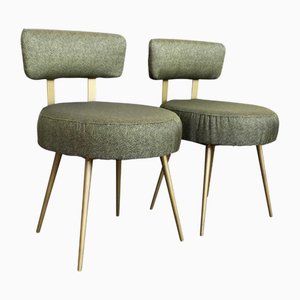 Mid-Century Round Stools with Backrest in Green and Gold, 1950s, Set of 2