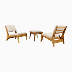 Hunting Chairs and Ottoman attributed to Uno and Östen Kristiansson, 1950s, Set of 3