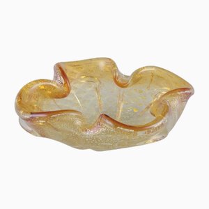 Yellow and Clear Murano Glass Bowl with Inlaid Gold Leaf, Italy, 1960s