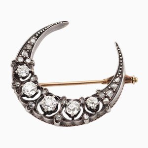 Viktorianische Halbmondbrosche mit Diamanten
