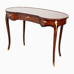 Antique Napoleon III Bean Desk in Exotic Fine Woods with Gilt Bronze Elements, France, 19th Century