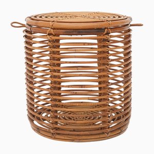 Cylindrical Rattan Storage Stool, 1960s