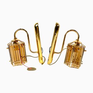 Gold Plated Smoked Glass Wall Lamps Model 1720 1 from Sego Armatur AS, Sweden, 1970s, Set of 2
