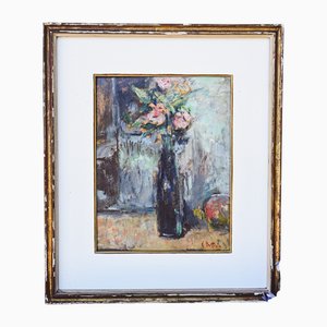 Ezio Pastorio, Vase de Fleurs, Huile sur Panneau, 1970s