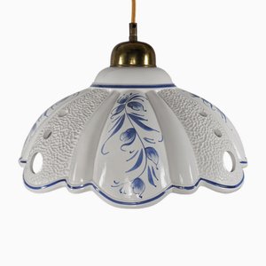 Vintage Hand-Painted Portuguese Blue & White Pottery Pendant Lamp, 1970s