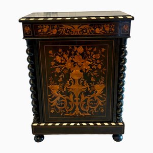Antique Victorian Floral Marquetry and Ebonised Side Cabinet, 1860