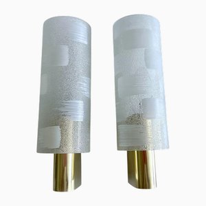 Vintage Glass and Brass Sconces, 1970s, Set of 2