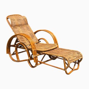 Italienische Mid-Century Chaiselongue Sonnenliege aus Bambus & Rattan, 1950