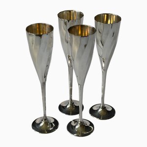 Art Deco Silver-Plated Champagne Glasses, France, 1920s, Set of 4