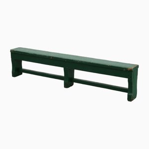 Rustic Primitive Green Farmhouse Bench in Oak, France, 1900s