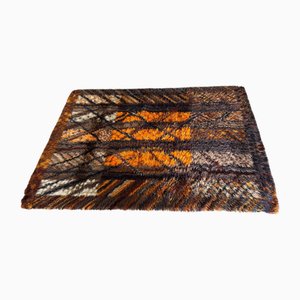 Tapis RYA Matta Vintage Orange, Marron, Noir, Beige et Blanc par Marianne Richter pour Kolmården, 1970s