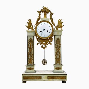 Louis XVI Style White Marble and Gilt Bronze Mantel Clock, France, 19th Century