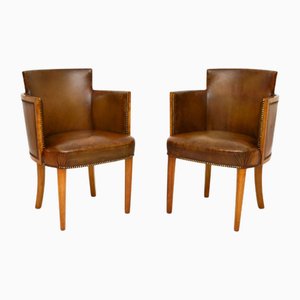 Set de Chaises Art Déco en Noyer et Cuir, 1930