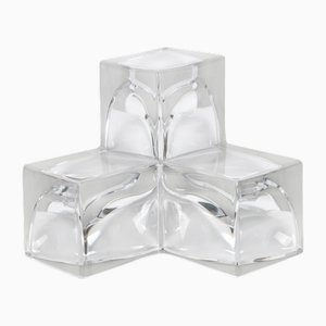 Cuenco cubista francés vintage de vidrio transparente y esmerilado de Daum, años 80