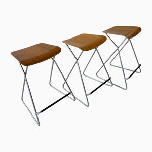 Chrome and Wood Bar Stools by Anna Schewen for Orangebox, Set of 3