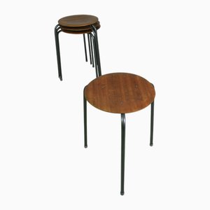 Dänische Vintage Teak & Aluminium Hocker, 1960, 6er Set