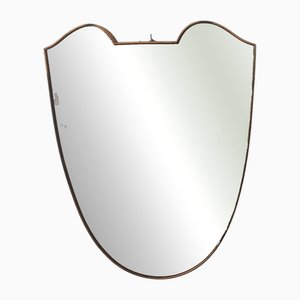 Shield-Shaped Mirror with Brass Frame, 1950s