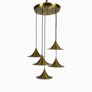 Mid-Century Brass Pendant with Five Pendant Drops from Fog & Mørup, Denmark, 1960