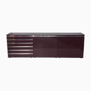 Burgundy Lacquered Wood Chest of Drawers, 1970s