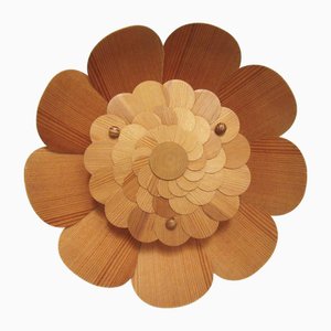 Large Swedish Pine Wall Flower Lamp, 1960s