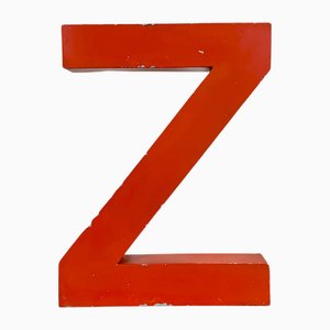 Vintage Red Iron Facade Letter Z, 1970s