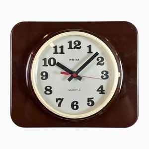 Vintage Brown Plastic Wall Clock from Prim, 1970s