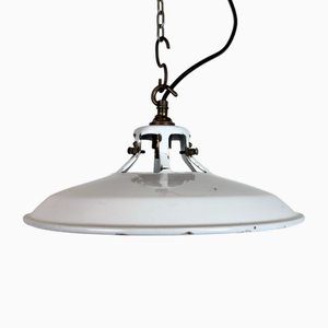 Industrial White Enamel Factory Pendant Lamp, 1960s