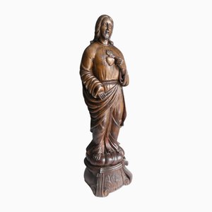 Carved Jesus Sacred Heart Statue, 1800s, Wood