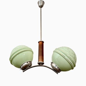 Art Deco Pendant Light in Mint Green Glass Shades, 1930s