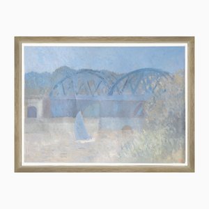 Bernard Myers, Dingy Sailing by Barnes Bridge, 1990s, Oil on Canvas