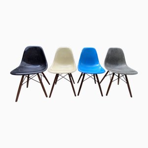 Vintage DSW Chairs in Walnut Fiber by Eames for Herman Miller, 1950s, Set of 4