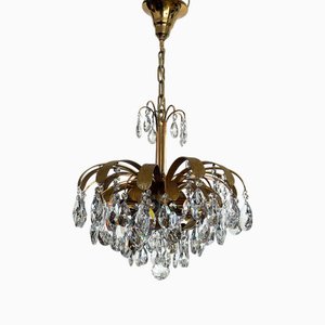 Lustre Vintage en Laiton et Cristal au Plomb Arc-en-ciel par Palwa, 1960s