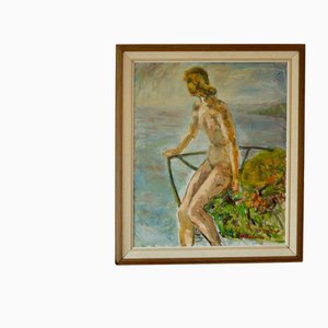 R. Kolnim, Nude Overlooking the Sea, 1960s, Oil on Canvas, Framed
